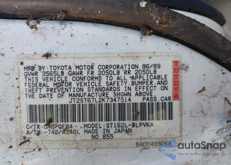 1989 Toyota Celica Gt z USA, uszkodzony, nr VIN JT2ST67L2K7347514